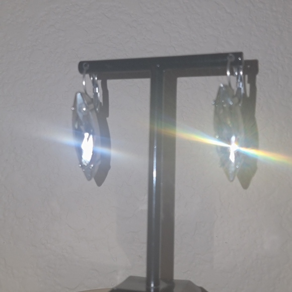 Swarovski Silver Plated Crystal SKINNY Navette  Earrings - Picture 12 of 16